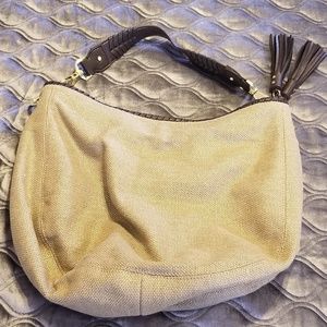 Cute cream, brown and gold purse.